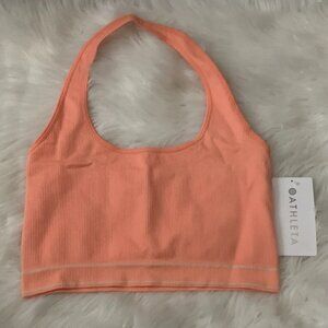 ATHLETA Recharge Seamless Halter Top in Papaya/Bone Sz LARGE